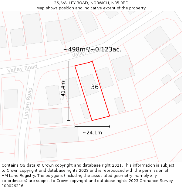 36, VALLEY ROAD, NORWICH, NR5 0BD: Plot and title map