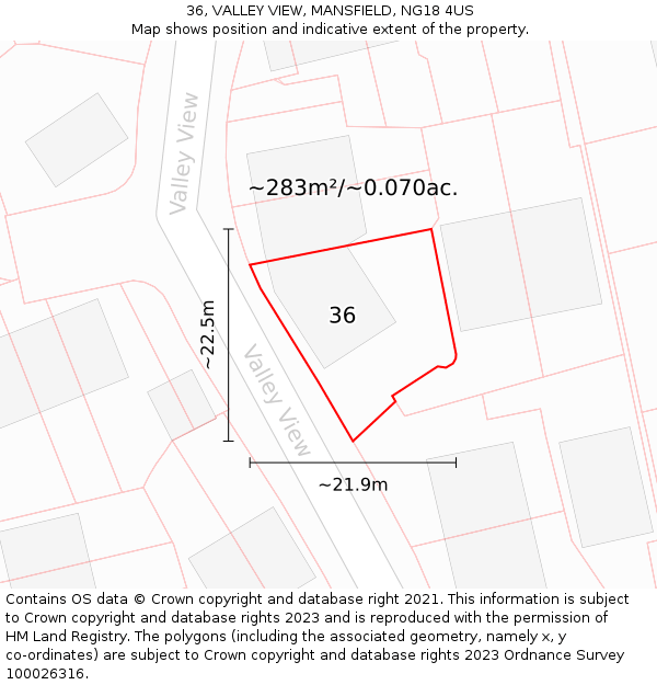 36, VALLEY VIEW, MANSFIELD, NG18 4US: Plot and title map