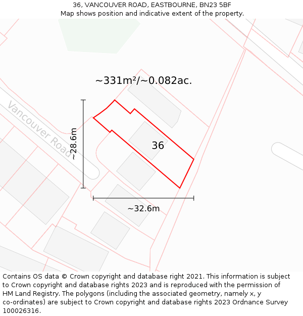 36, VANCOUVER ROAD, EASTBOURNE, BN23 5BF: Plot and title map