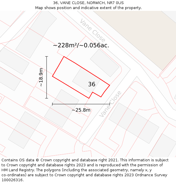 36, VANE CLOSE, NORWICH, NR7 0US: Plot and title map