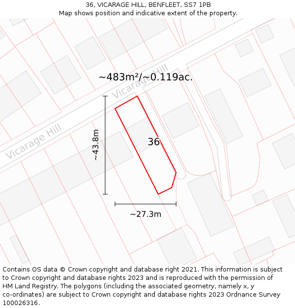 36, VICARAGE HILL, BENFLEET, SS7 1PB: Plot and title map