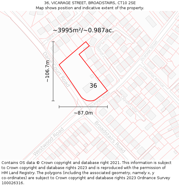 36, VICARAGE STREET, BROADSTAIRS, CT10 2SE: Plot and title map