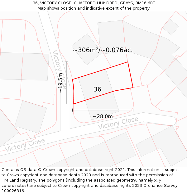 36, VICTORY CLOSE, CHAFFORD HUNDRED, GRAYS, RM16 6RT: Plot and title map