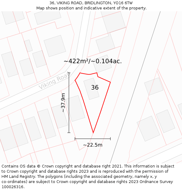 36, VIKING ROAD, BRIDLINGTON, YO16 6TW: Plot and title map