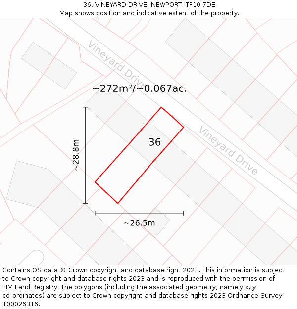 36, VINEYARD DRIVE, NEWPORT, TF10 7DE: Plot and title map