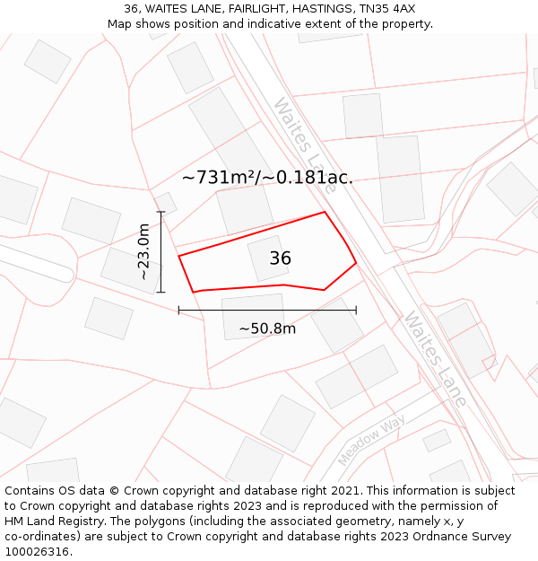 36, WAITES LANE, FAIRLIGHT, HASTINGS, TN35 4AX: Plot and title map