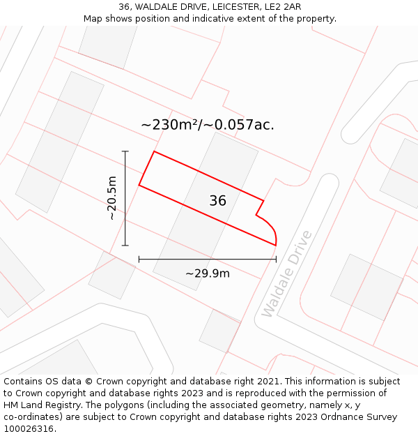 36, WALDALE DRIVE, LEICESTER, LE2 2AR: Plot and title map