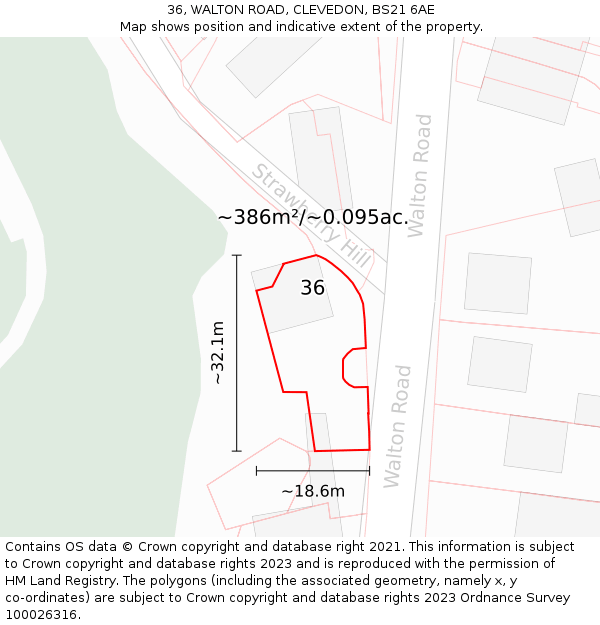 36, WALTON ROAD, CLEVEDON, BS21 6AE: Plot and title map