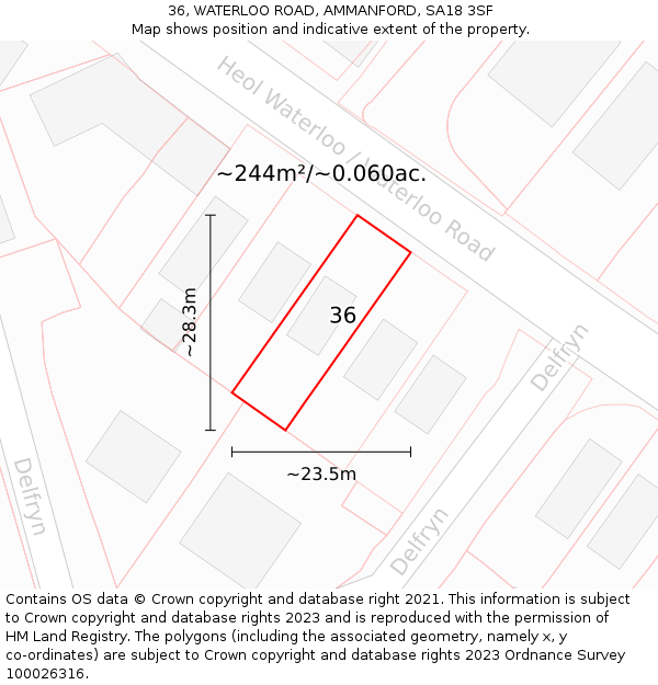 36, WATERLOO ROAD, AMMANFORD, SA18 3SF: Plot and title map