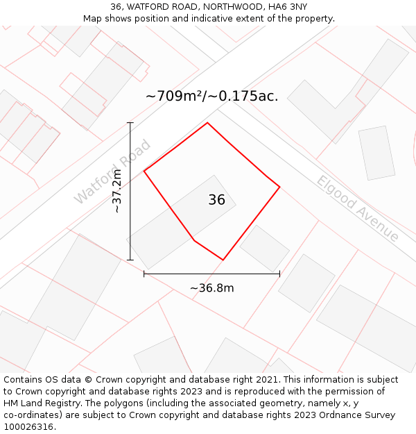 36, WATFORD ROAD, NORTHWOOD, HA6 3NY: Plot and title map