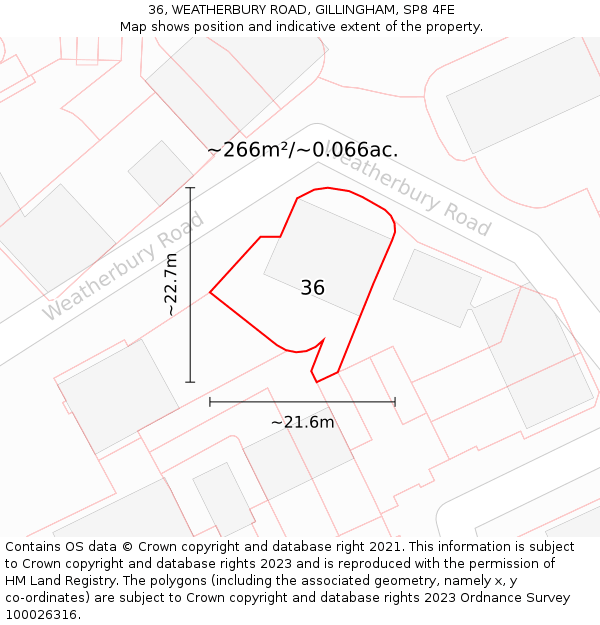 36, WEATHERBURY ROAD, GILLINGHAM, SP8 4FE: Plot and title map