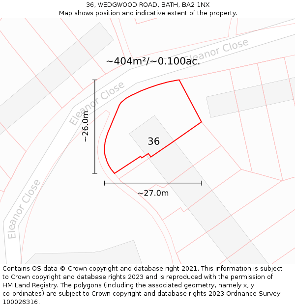 36, WEDGWOOD ROAD, BATH, BA2 1NX: Plot and title map