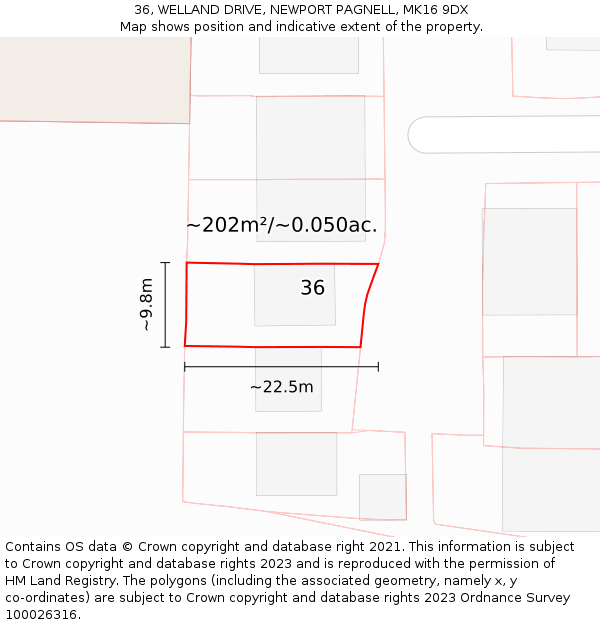 36, WELLAND DRIVE, NEWPORT PAGNELL, MK16 9DX: Plot and title map