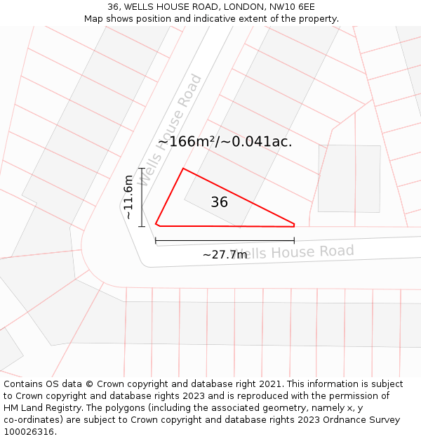 36, WELLS HOUSE ROAD, LONDON, NW10 6EE: Plot and title map