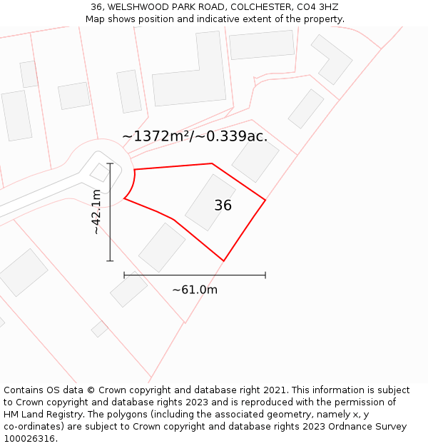 36, WELSHWOOD PARK ROAD, COLCHESTER, CO4 3HZ: Plot and title map