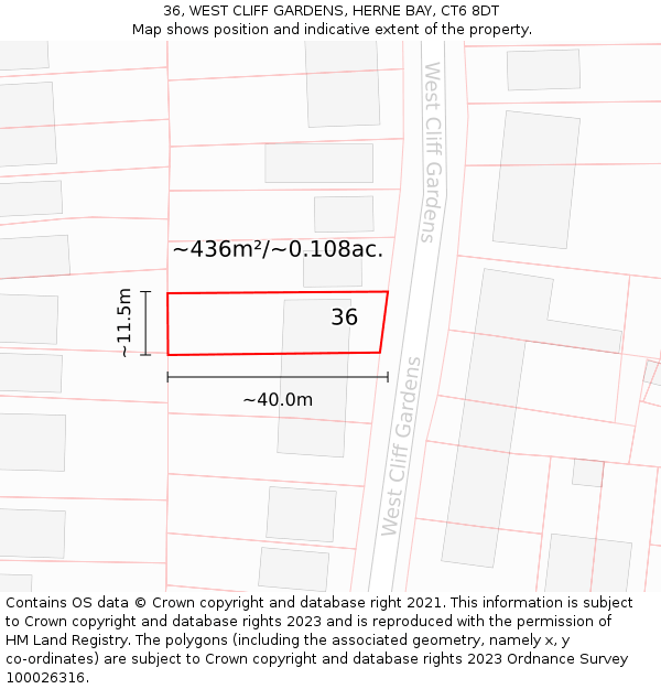 36, WEST CLIFF GARDENS, HERNE BAY, CT6 8DT: Plot and title map