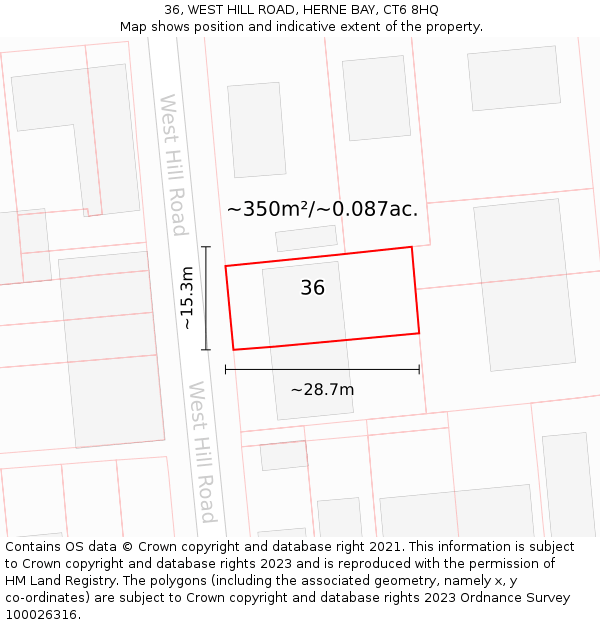 36, WEST HILL ROAD, HERNE BAY, CT6 8HQ: Plot and title map