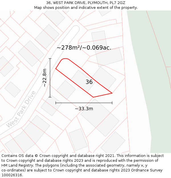 36, WEST PARK DRIVE, PLYMOUTH, PL7 2GZ: Plot and title map