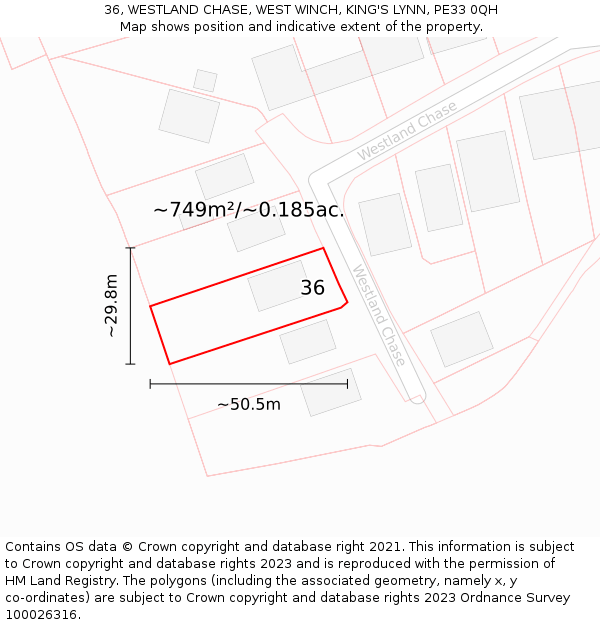 36, WESTLAND CHASE, WEST WINCH, KING'S LYNN, PE33 0QH: Plot and title map