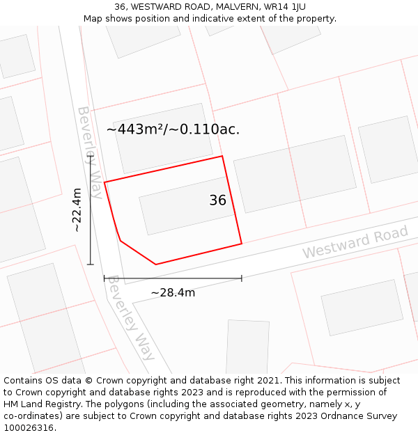 36, WESTWARD ROAD, MALVERN, WR14 1JU: Plot and title map