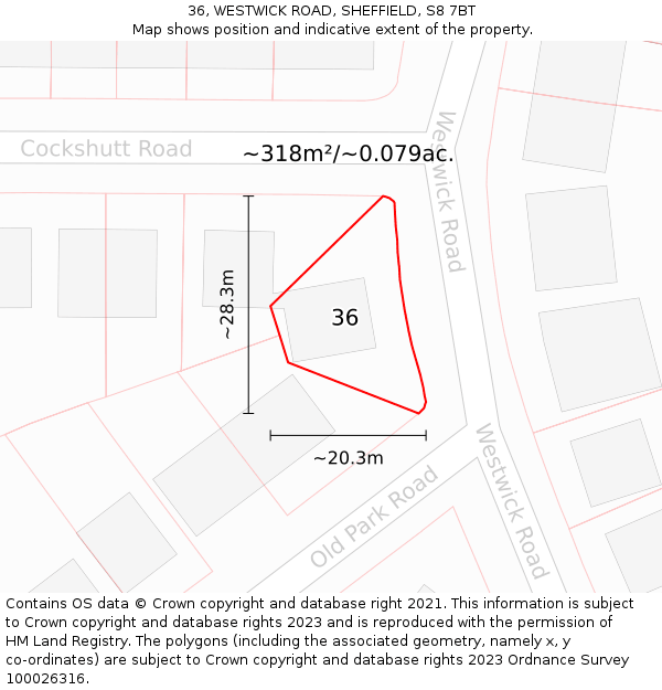 36, WESTWICK ROAD, SHEFFIELD, S8 7BT: Plot and title map