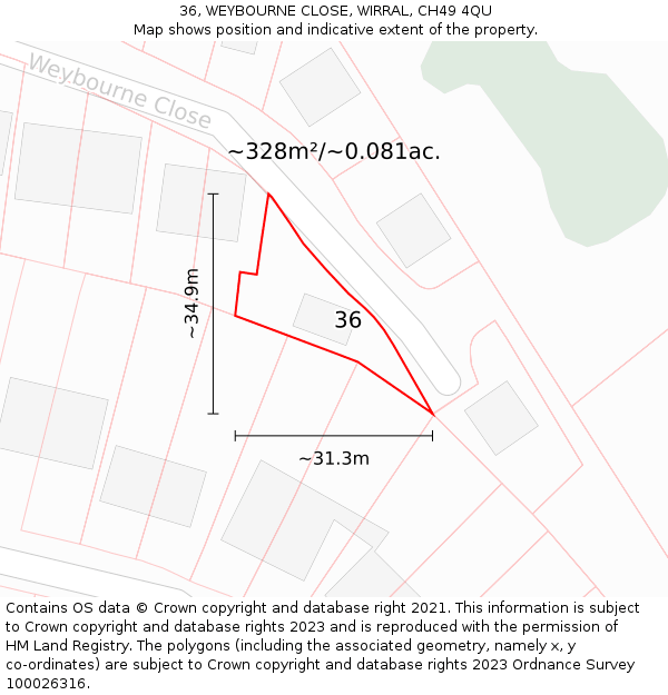 36, WEYBOURNE CLOSE, WIRRAL, CH49 4QU: Plot and title map