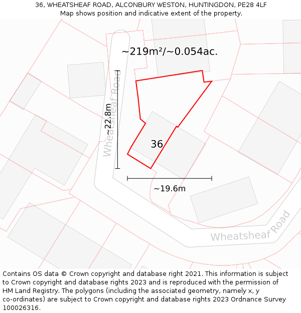 36, WHEATSHEAF ROAD, ALCONBURY WESTON, HUNTINGDON, PE28 4LF: Plot and title map