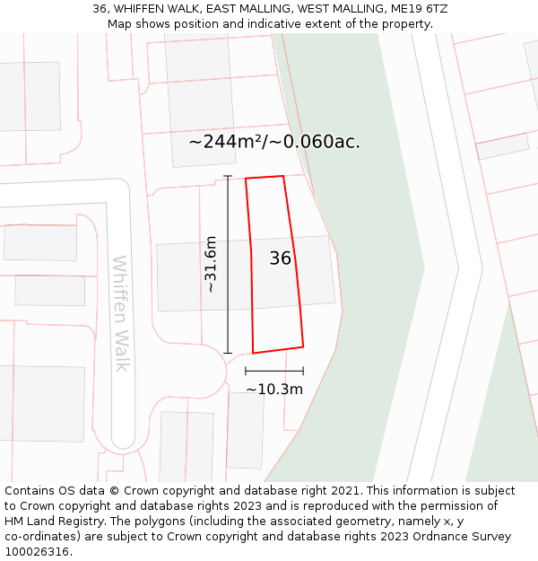 36, WHIFFEN WALK, EAST MALLING, WEST MALLING, ME19 6TZ: Plot and title map