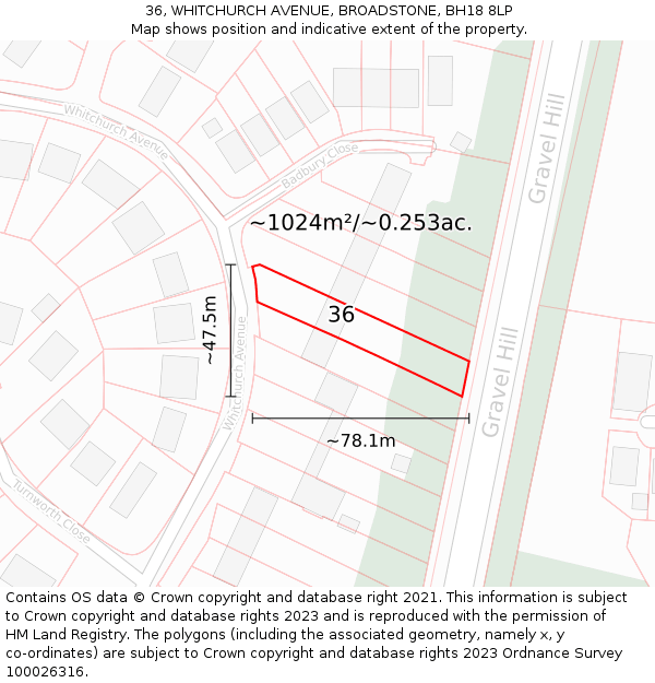 36, WHITCHURCH AVENUE, BROADSTONE, BH18 8LP: Plot and title map