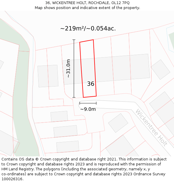 36, WICKENTREE HOLT, ROCHDALE, OL12 7PQ: Plot and title map