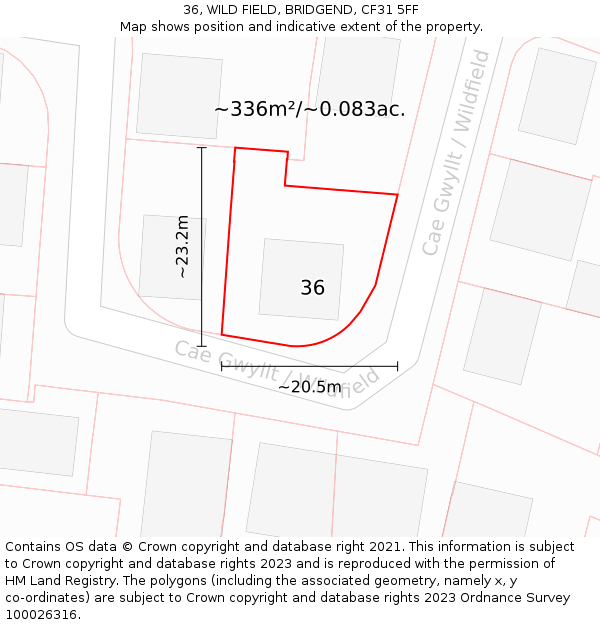 36, WILD FIELD, BRIDGEND, CF31 5FF: Plot and title map