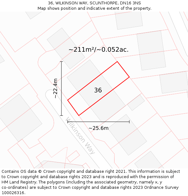 36, WILKINSON WAY, SCUNTHORPE, DN16 3NS: Plot and title map