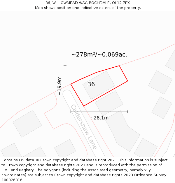 36, WILLOWMEAD WAY, ROCHDALE, OL12 7PX: Plot and title map