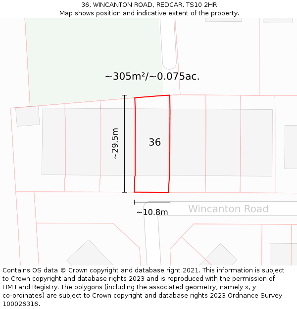 36, WINCANTON ROAD, REDCAR, TS10 2HR: Plot and title map