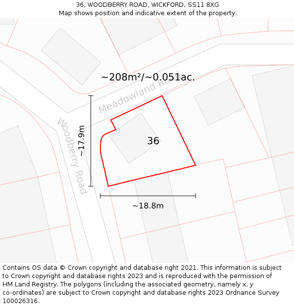 36, WOODBERRY ROAD, WICKFORD, SS11 8XG: Plot and title map