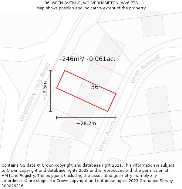 36, WREN AVENUE, WOLVERHAMPTON, WV6 7TS: Plot and title map