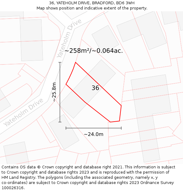 36, YATEHOLM DRIVE, BRADFORD, BD6 3WH: Plot and title map