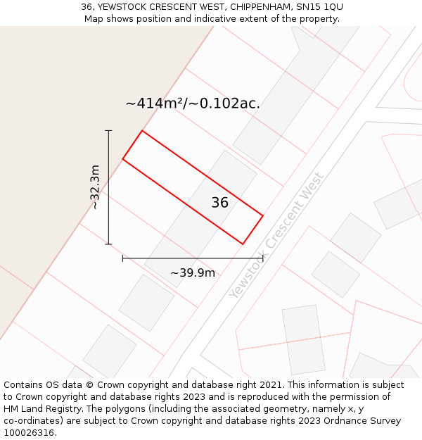 36, YEWSTOCK CRESCENT WEST, CHIPPENHAM, SN15 1QU: Plot and title map