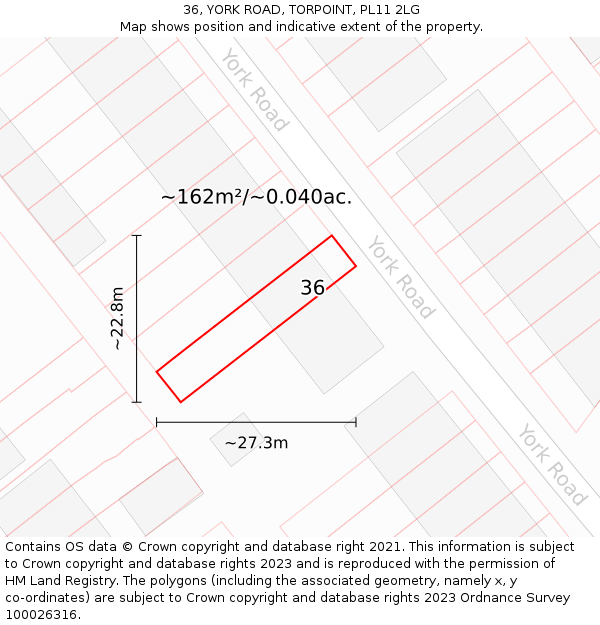 36, YORK ROAD, TORPOINT, PL11 2LG: Plot and title map