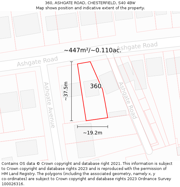 360, ASHGATE ROAD, CHESTERFIELD, S40 4BW: Plot and title map