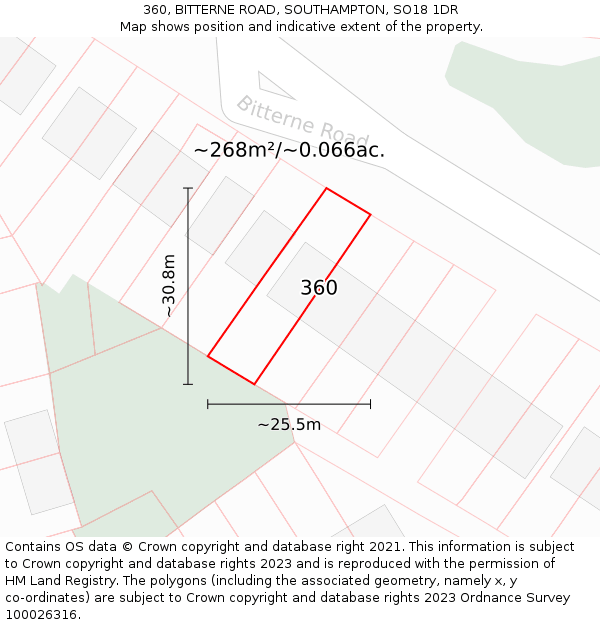 360, BITTERNE ROAD, SOUTHAMPTON, SO18 1DR: Plot and title map