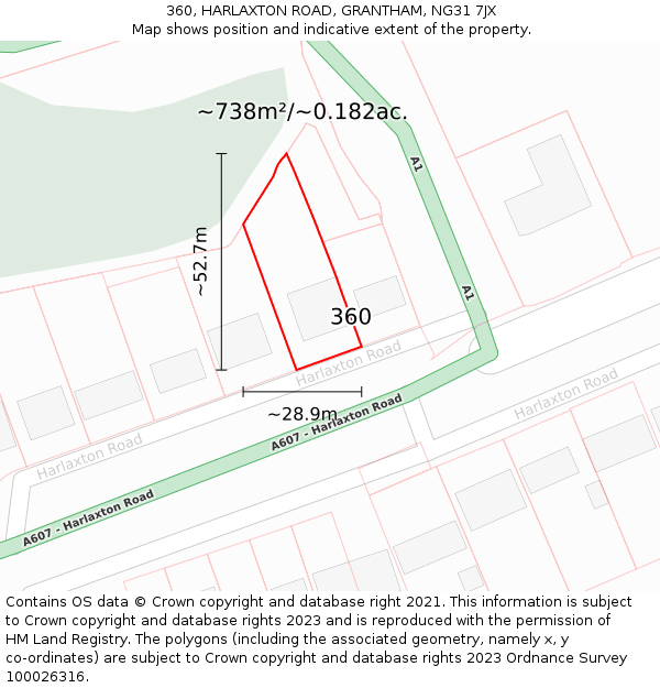 360, HARLAXTON ROAD, GRANTHAM, NG31 7JX: Plot and title map