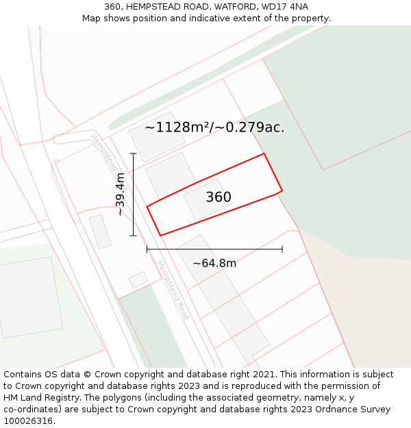 360, HEMPSTEAD ROAD, WATFORD, WD17 4NA: Plot and title map