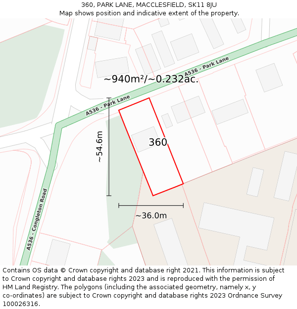 360, PARK LANE, MACCLESFIELD, SK11 8JU: Plot and title map