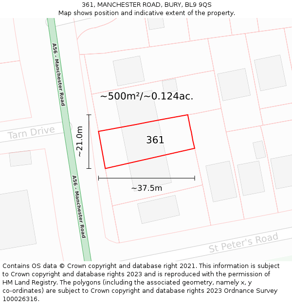 361, MANCHESTER ROAD, BURY, BL9 9QS: Plot and title map