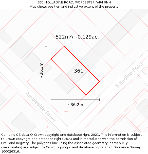 361, TOLLADINE ROAD, WORCESTER, WR4 9NH: Plot and title map