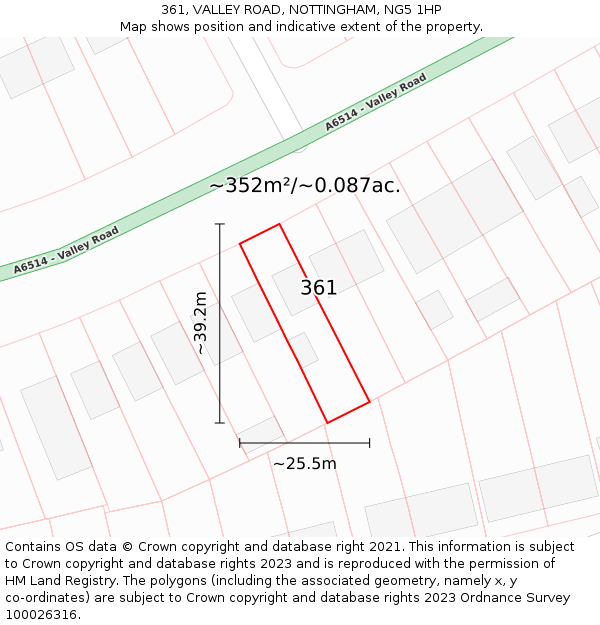 361, VALLEY ROAD, NOTTINGHAM, NG5 1HP: Plot and title map