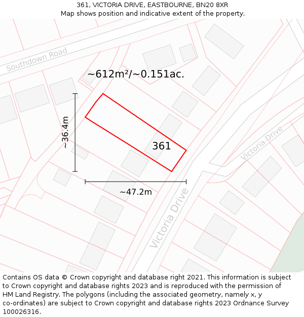 361, VICTORIA DRIVE, EASTBOURNE, BN20 8XR: Plot and title map