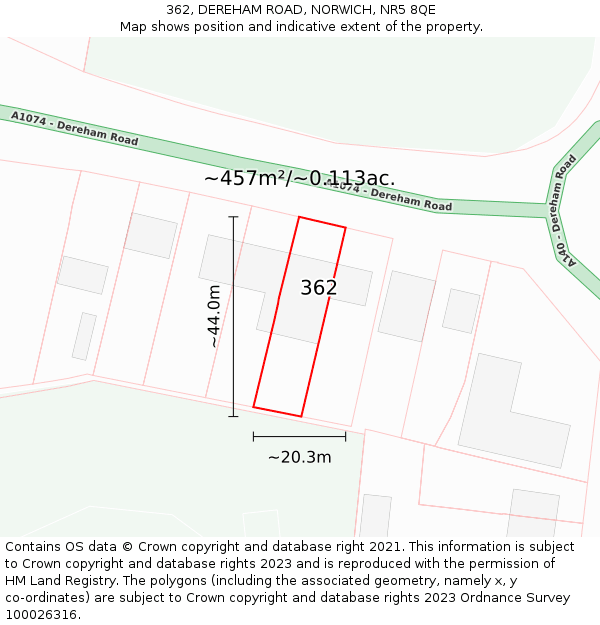 362, DEREHAM ROAD, NORWICH, NR5 8QE: Plot and title map