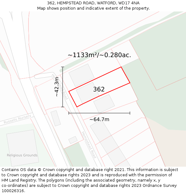 362, HEMPSTEAD ROAD, WATFORD, WD17 4NA: Plot and title map